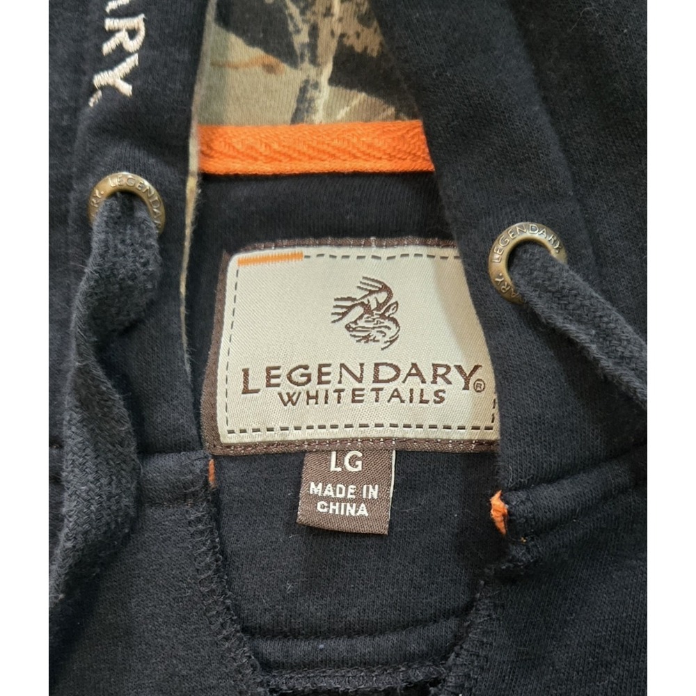 Legendary Whitetails Outfitter Hoodie Mens Large Black Camo Buck Logo Pullover - Picture 7 of 13